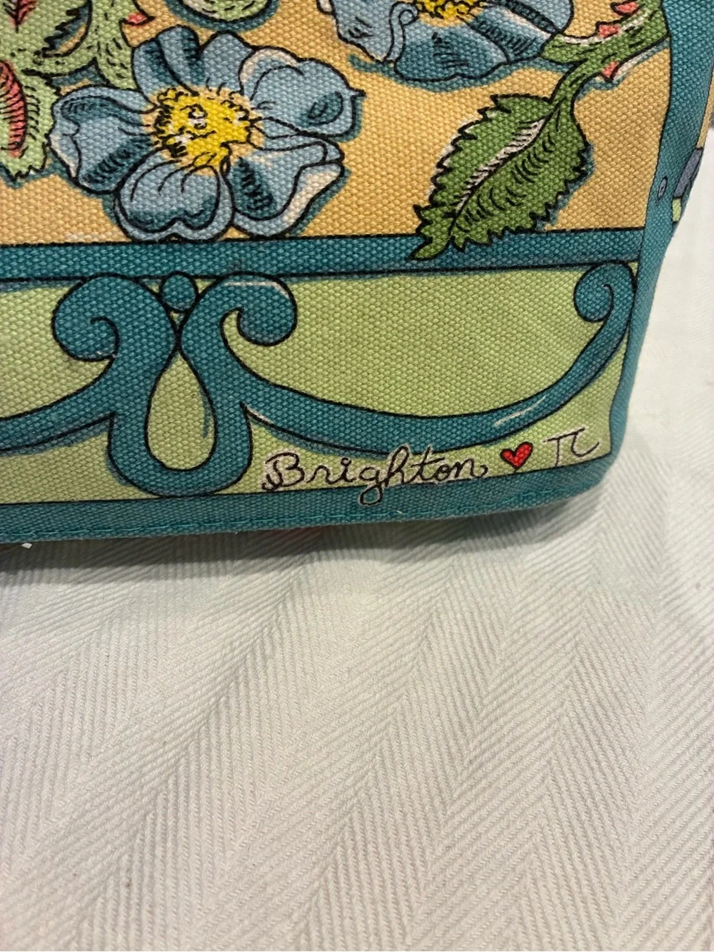 Brighton Canvas Heart Print Tote Bag - Yellow & Turquoise
